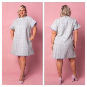 Ivy City Co Reese Shift Dress in Periwinkle Blue Tweed 2X Easter Pastel